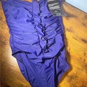 Miraclesuit Purple Ruched Swimsuit Size 12